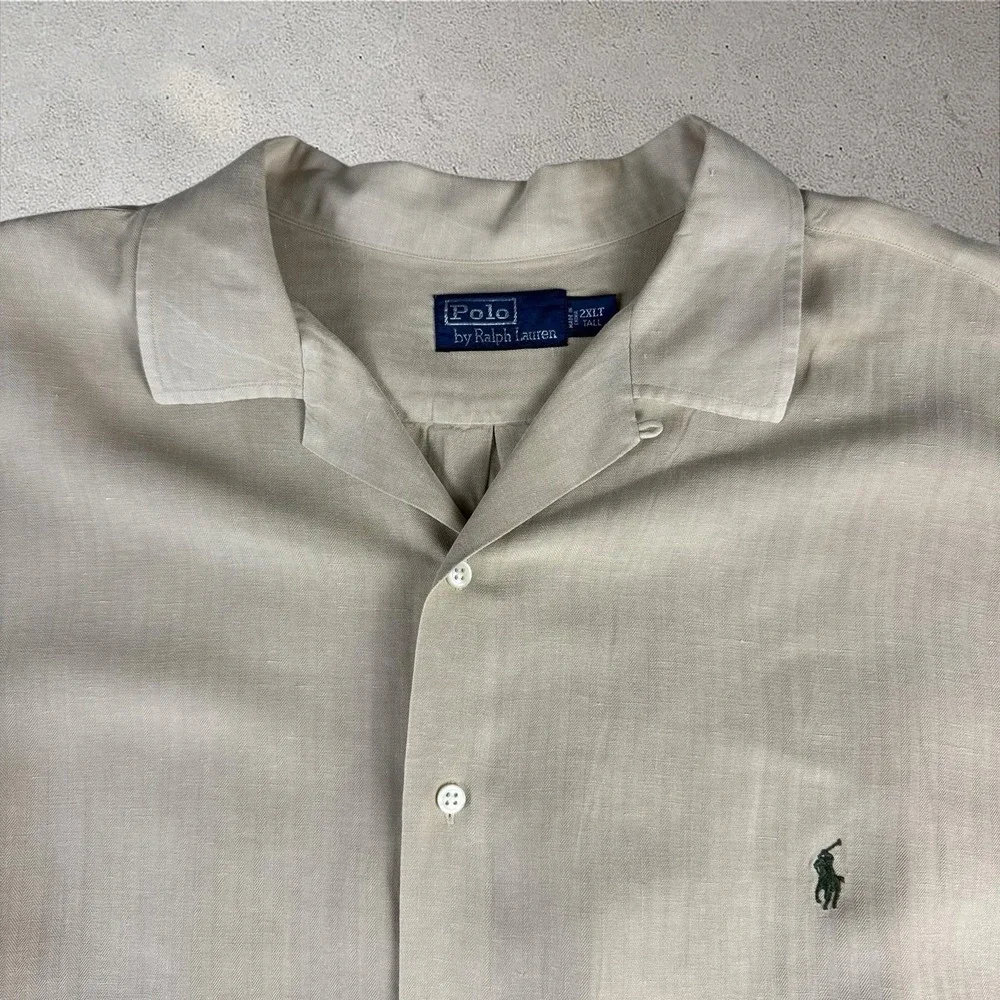 Polo Ralph Lauren Shirt Caldwell Silk Linen Camp Loop Collar Button Mens 2XLT